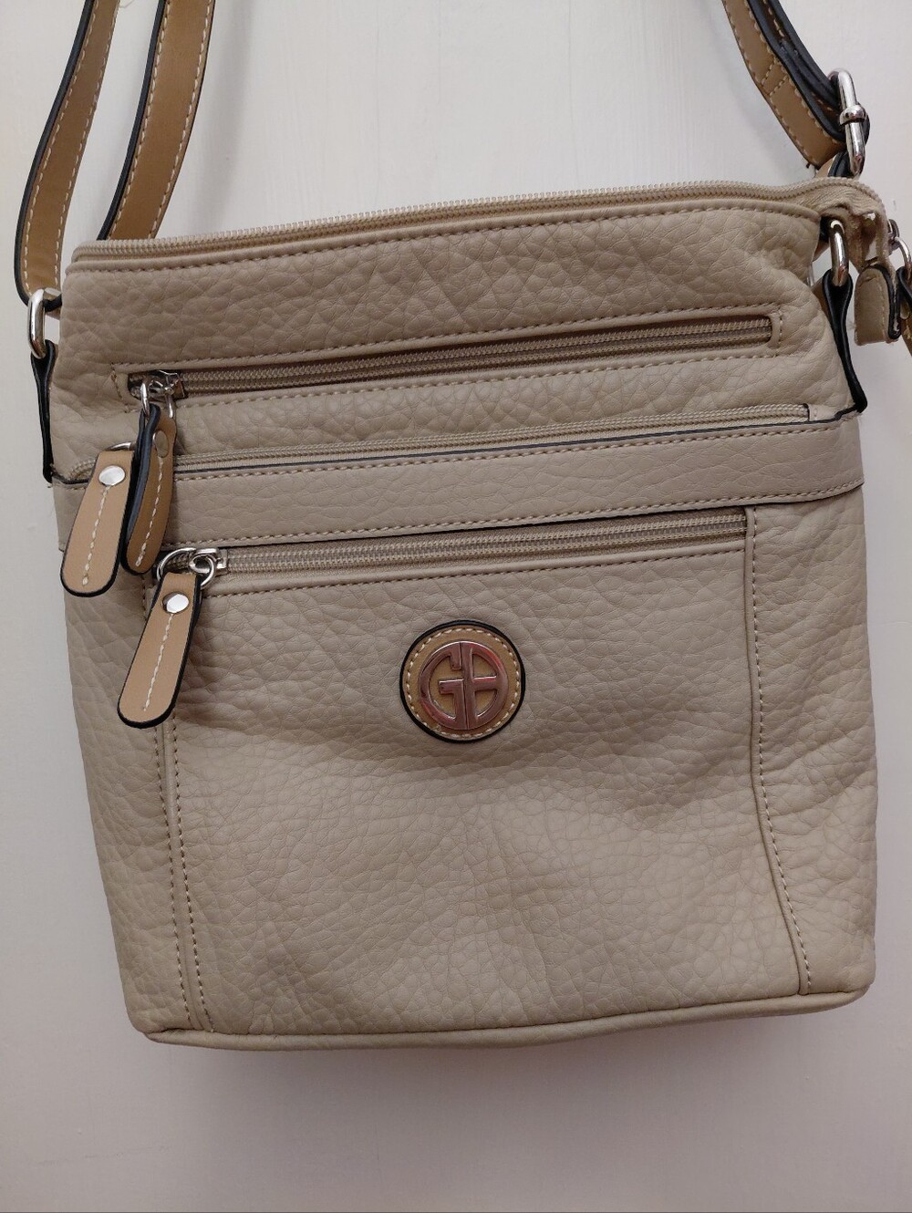 Giani Bernini Taupe Pebbled Multi-Zipper Crossbody Bag